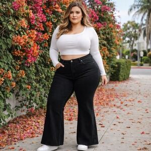 Old Navy High-Rise Wow Flare Black Jeans Plus Size Stretch Denim Trendy Y2K